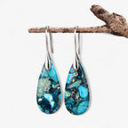 Pendientes artesanales de piedra regalita en forma de gota en azul océano