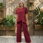 Conjunto de dos piezas de top drapeado y pantalones de pierna ancha