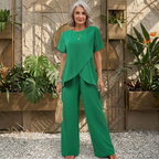 Conjunto de dos piezas de top drapeado y pantalones de pierna ancha