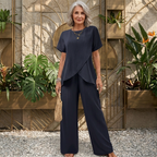 Conjunto de dos piezas de top drapeado y pantalones de pierna ancha
