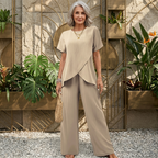 Conjunto de dos piezas de top drapeado y pantalones de pierna ancha