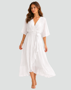 Wrap-Neckline Midi Dress with an Adjustable Tie Waist