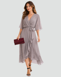 Wrap-Neckline Midi Dress with an Adjustable Tie Waist