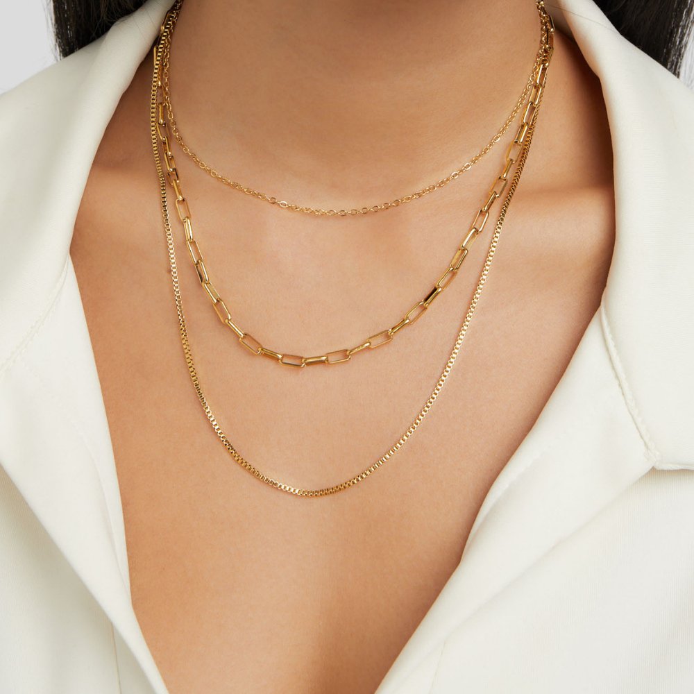 Triple-Layer Chain Necklace in Gold Colour with Layered Look