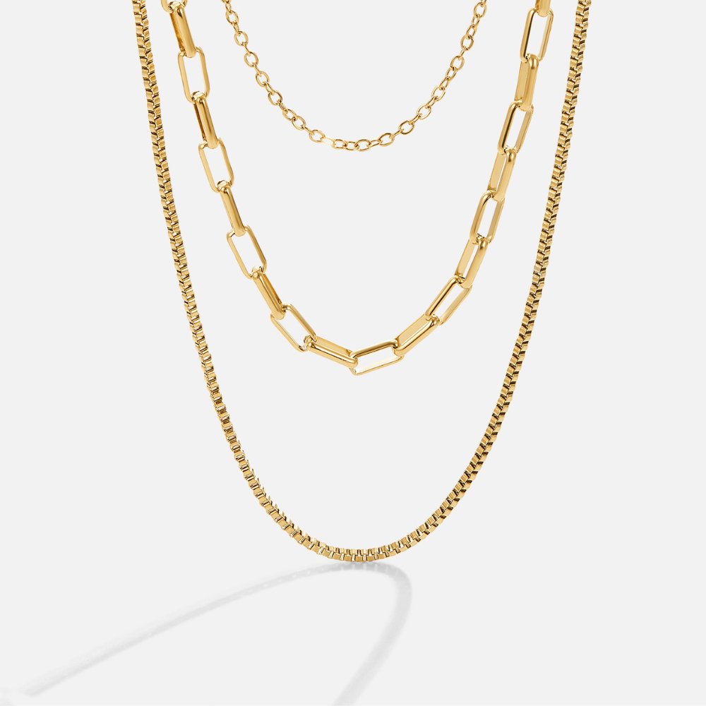 Triple-Layer Chain Necklace in Gold Colour with Layered Look