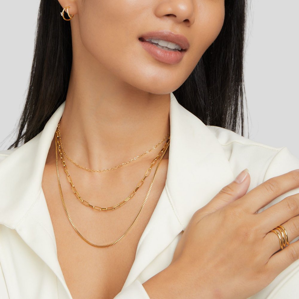 Triple-Layer Chain Necklace in Gold Colour with Layered Look