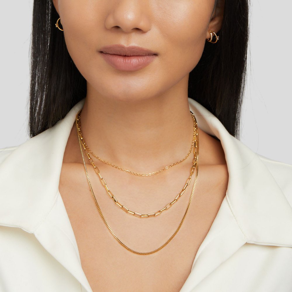 Triple-Layer Chain Necklace in Gold Colour with Layered Look