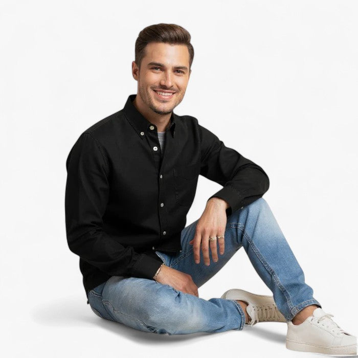 Men's Classic Long-Sleeve Cotton Shirt with Regular Collar