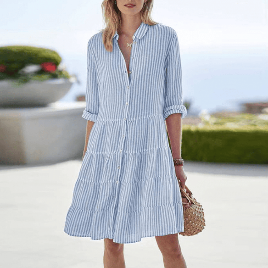 Vestido de rayas en línea A con manga larga para los días de verano