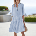 Vestido de rayas en línea A con manga larga para los días de verano