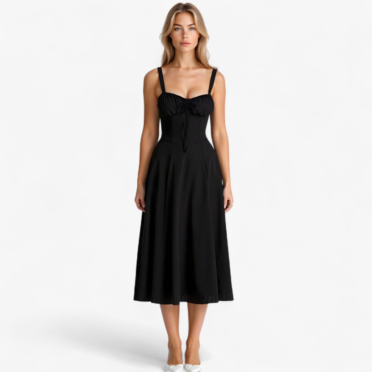 High-Waisted Summer Dress with Flowing Silhouette