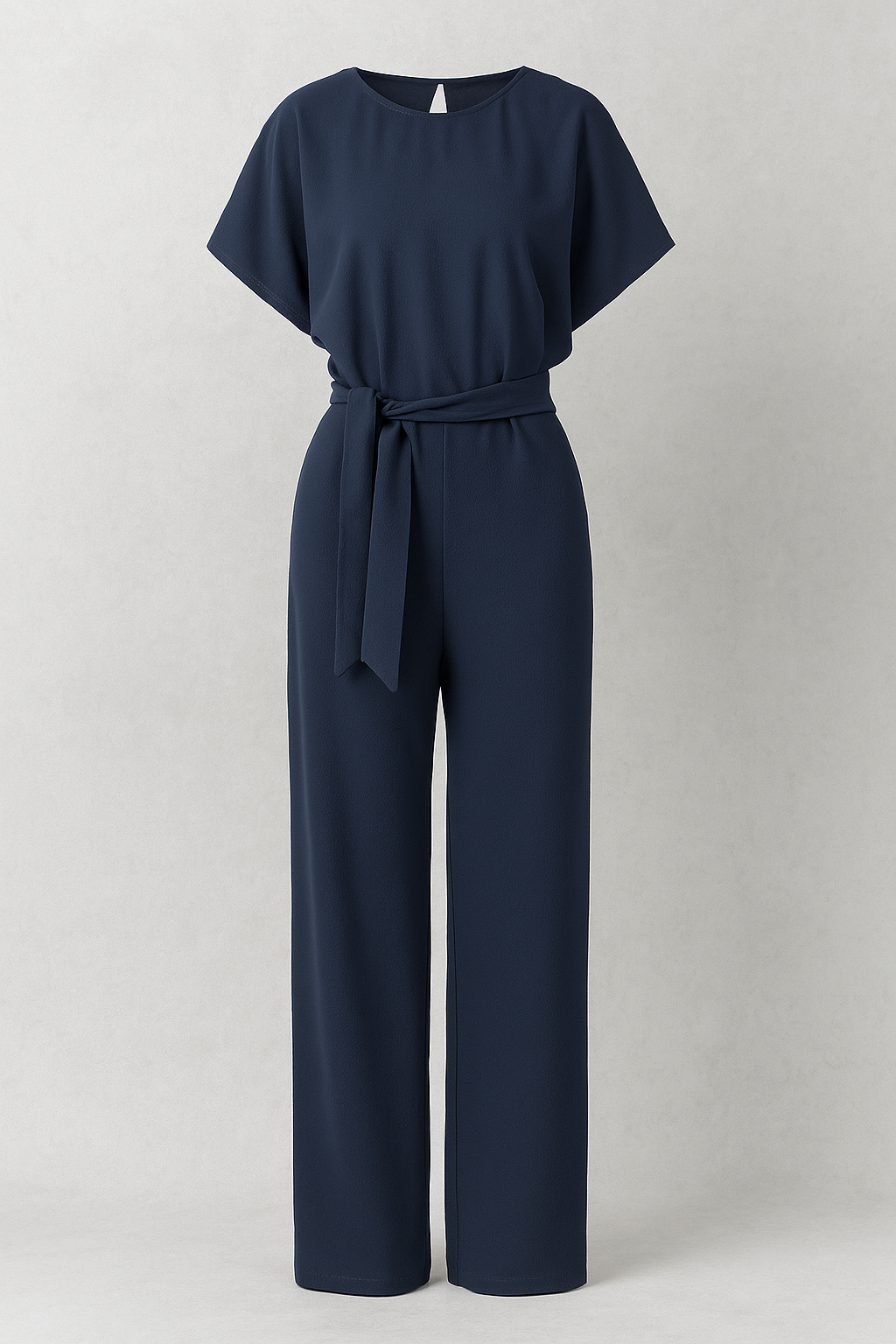 Wide-Leg Jumpsuit with Waist Belt and Draped Sleeves