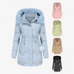 Hooded Padded Down Jacket with Thick Faux Fur Trim