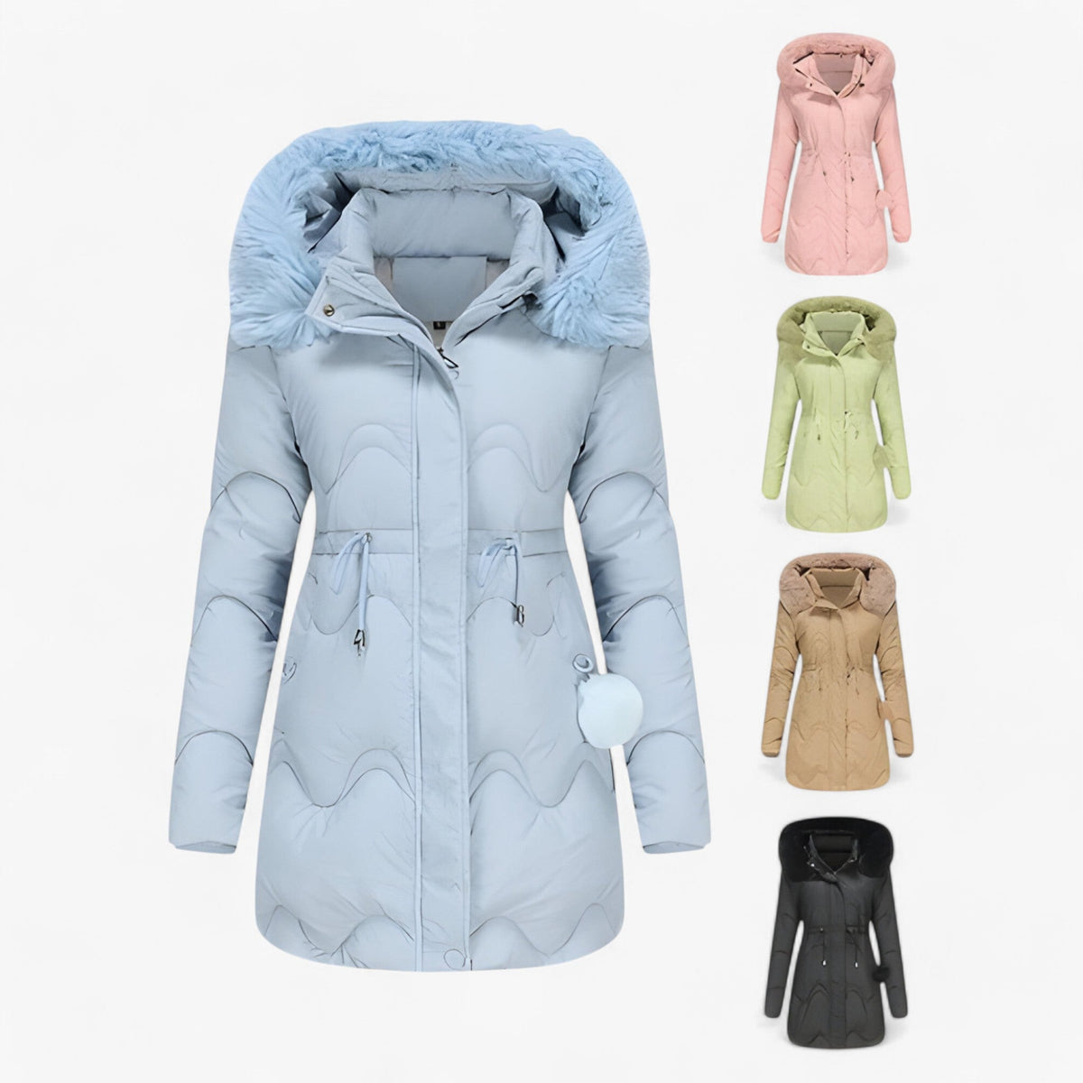 Hooded Padded Down Jacket with Thick Faux Fur Trim