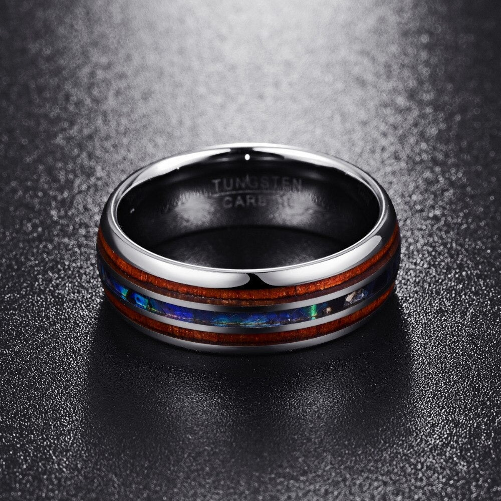 Koa Wood Ring with Inlaid Abalone Shell Detailing