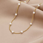 Chain Necklace with Spaced Faux Pearls in Gold Colour