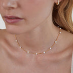Chain Necklace with Spaced Faux Pearls in Gold Colour