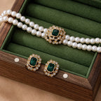 Faux Pearl and Green Stone Necklace Set for Special Occasions