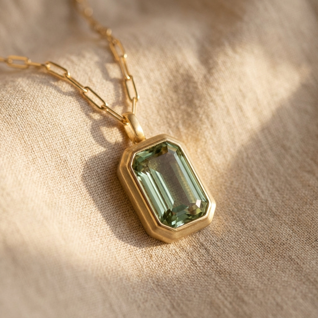 Pale Green Rectangular Step-Cut Pendant Necklace with Crisp Facets