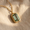 Pale Green Rectangular Step-Cut Pendant Necklace with Crisp Facets