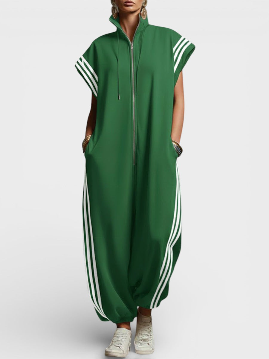 Jumpsuit med dragkedja vid halsen och rutigt mönster