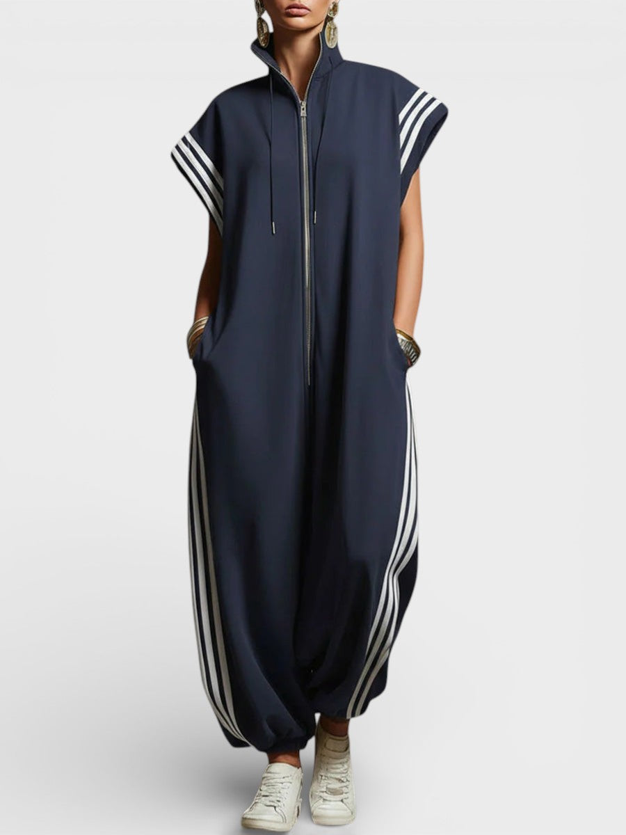 Jumpsuit med dragkedja vid halsen och rutigt mönster