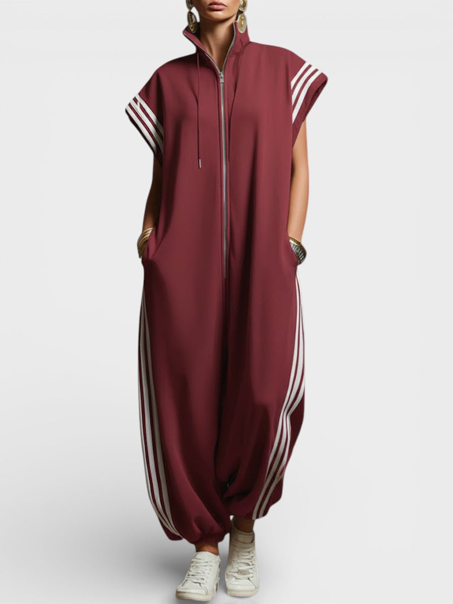 Jumpsuit med dragkedja vid halsen och rutigt mönster