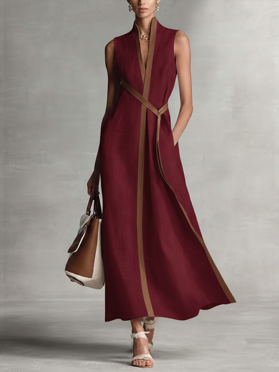 Sleeveless Dress with High Collar and Loose Drape