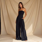 Strapless Jumpsuit with Checked Finish