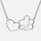 Paw Print Necklace with Crystal Heart Pendant in Silver Colour
