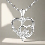 Paw and Heart Pendant Necklace with Cubic Zirconia in Silver Colour