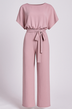 Wide-Leg Jumpsuit with Waist Belt and Draped Sleeves