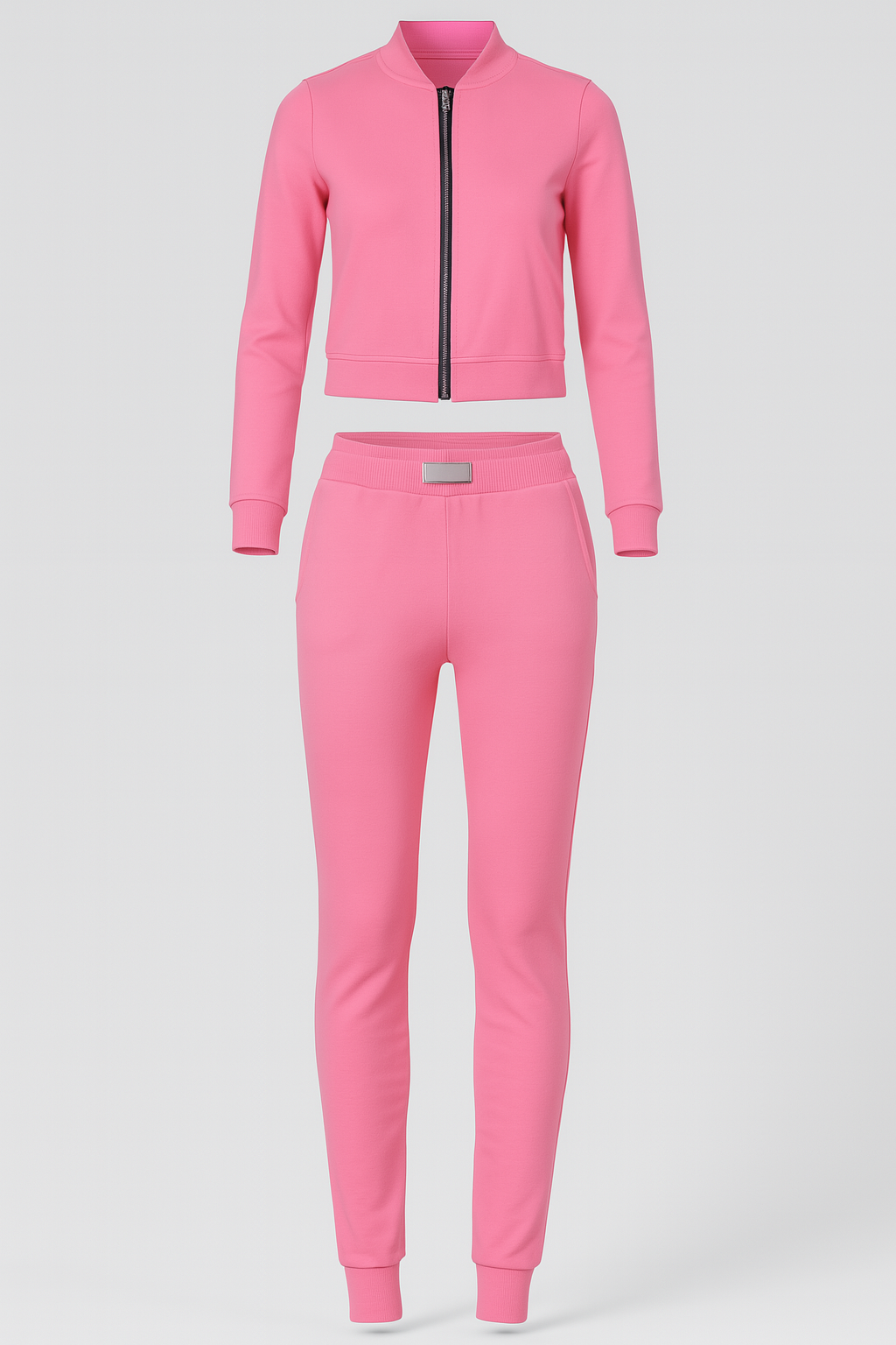 Zip-Up Tracksuit Set with Ribbed Cuffs and Joggers