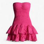 Off-Shoulder Patchwork Mini Dress with Cut-Out Waist