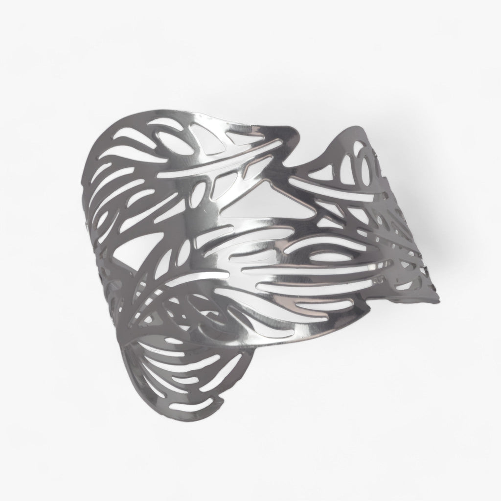 Stainless Steel Bracelet with Cut-Out Leaf Pattern