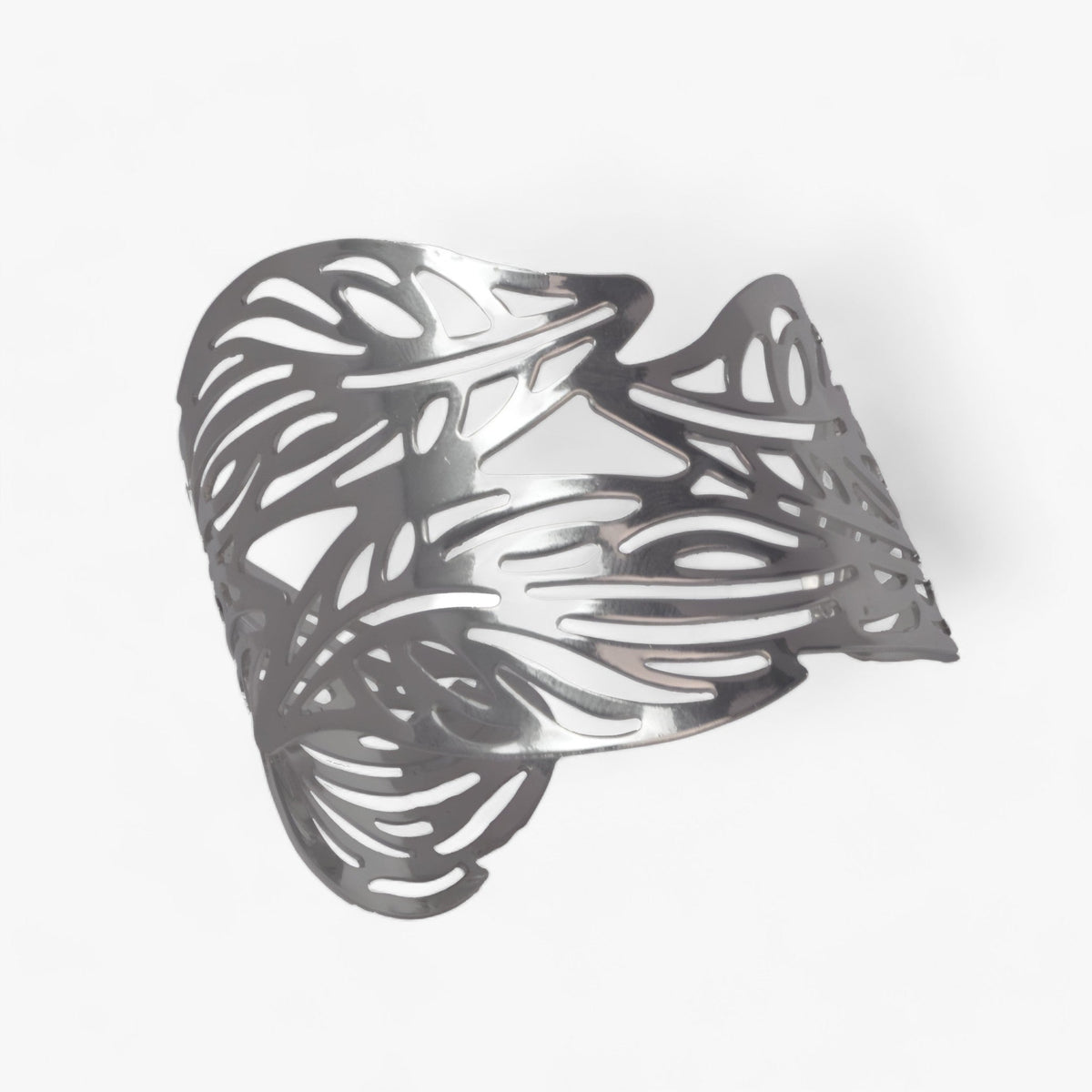 Stainless Steel Bracelet with Cut-Out Leaf Pattern