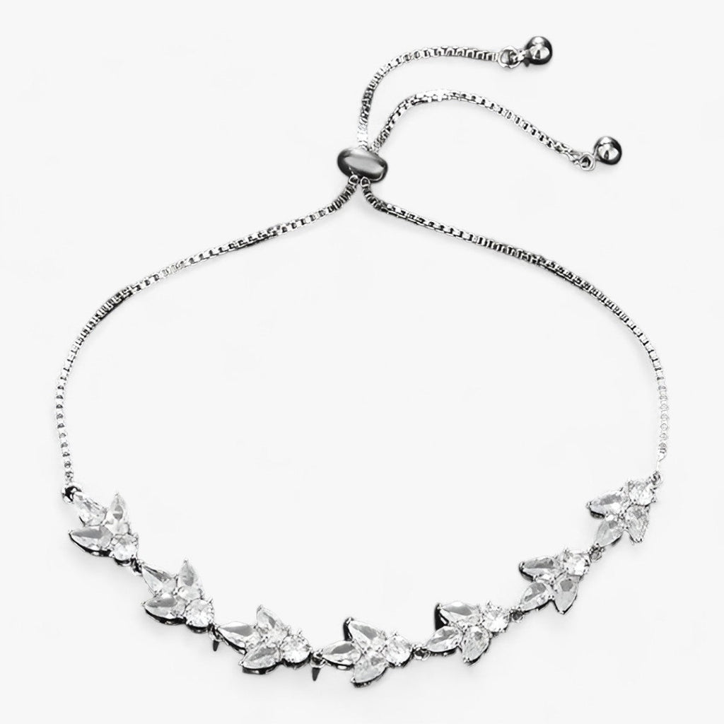Sparkling Zirconia Flower Charm Bracelet, Adjustable Fit