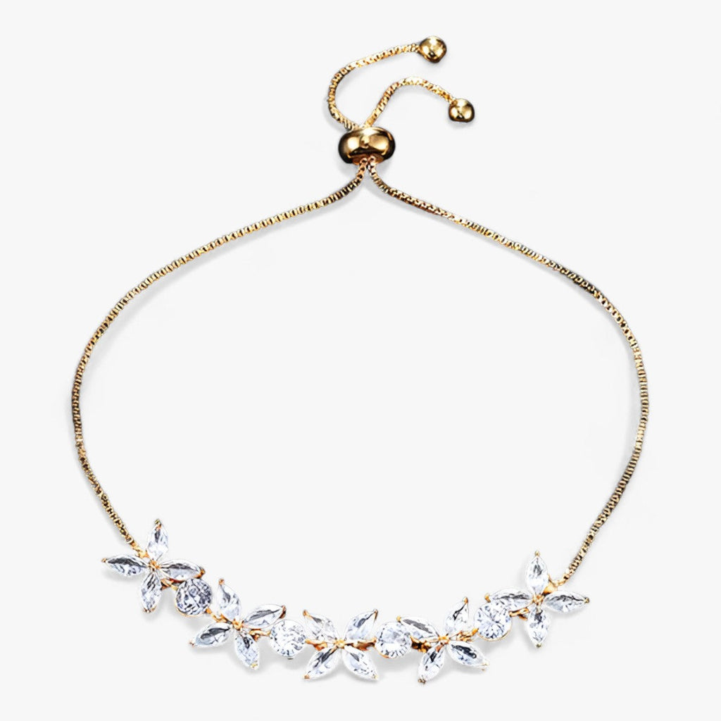 Sparkling Zirconia Flower Charm Bracelet, Adjustable Fit
