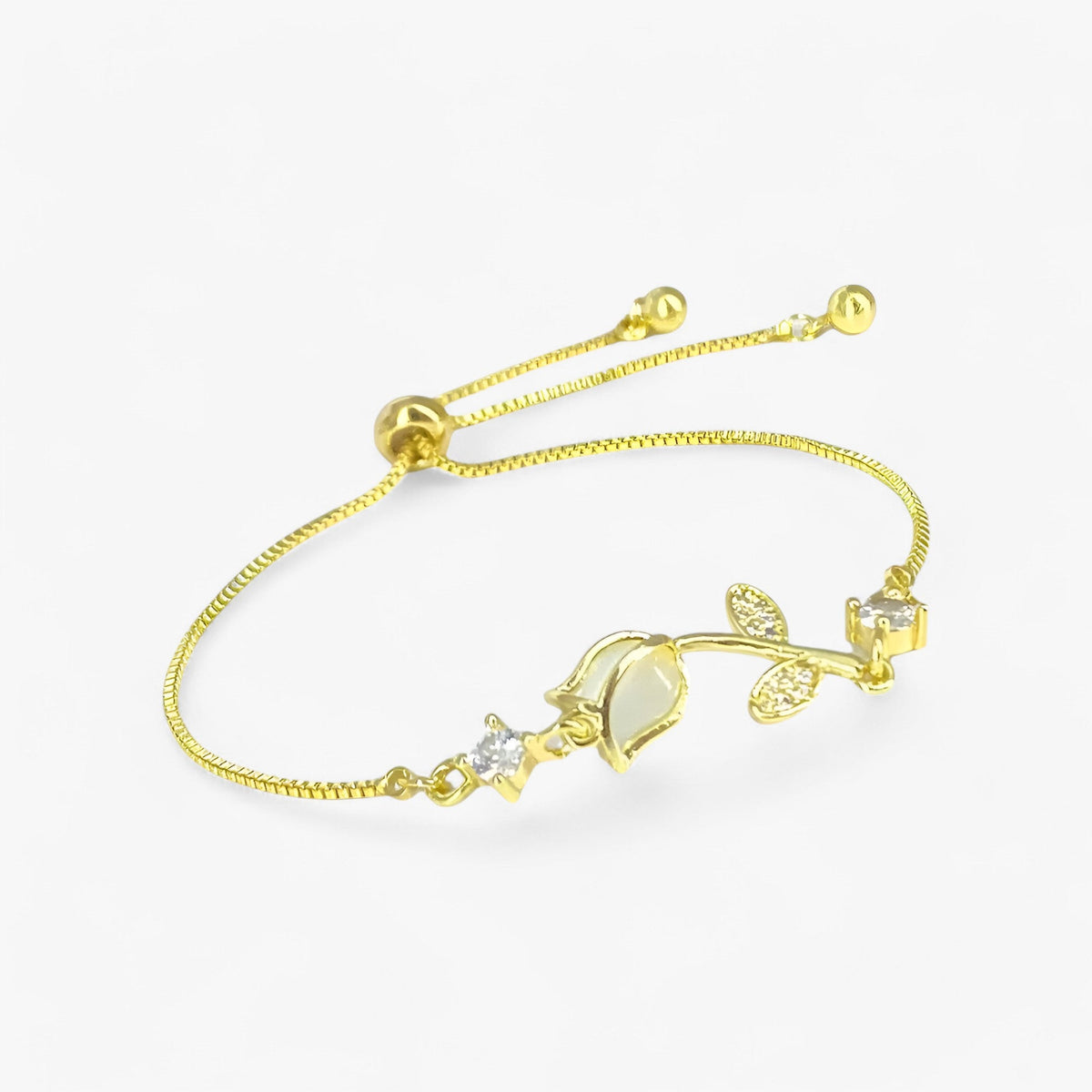 Pulsera de charms inspirada en el tulipán con detalle de ópalo rosa