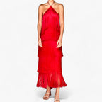 Sleeveless Halterneck Maxi Dress with Fringe Detail