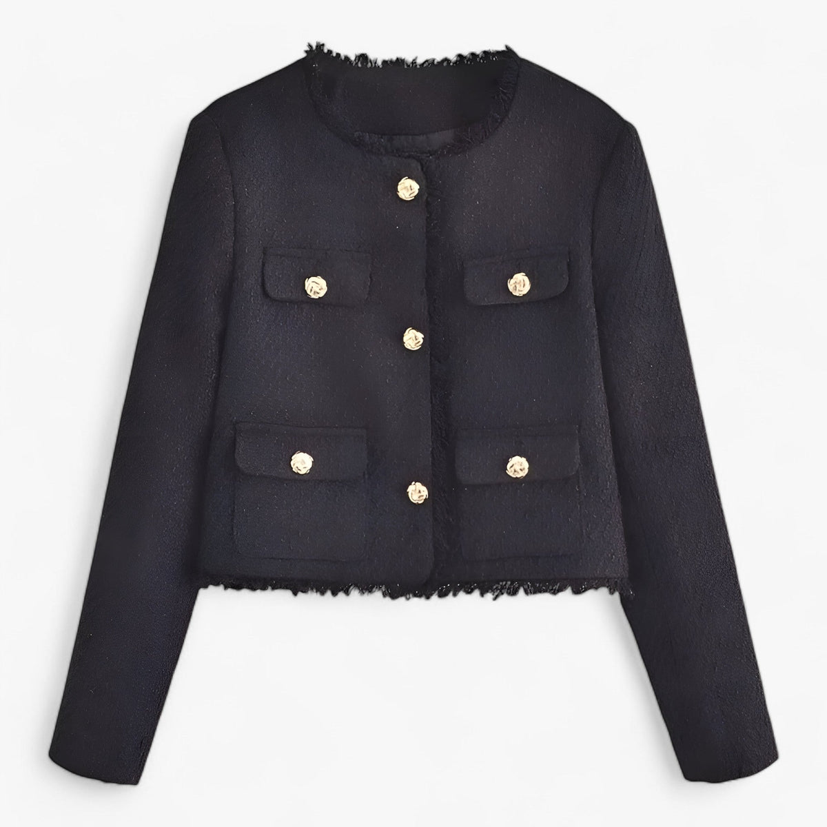 Short Cropped Tweed Jacket with Structured Texture