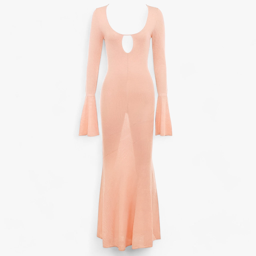 Vestido largo de punto ceñido con escote en U caído