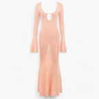 Vestido largo de punto ceñido con escote en U caído