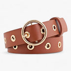 Adjustable Faux Leather Belt with Round Buckle Detail