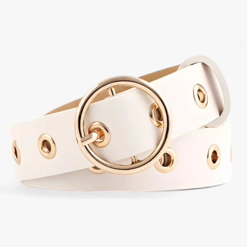 Adjustable Faux Leather Belt with Round Buckle Detail
