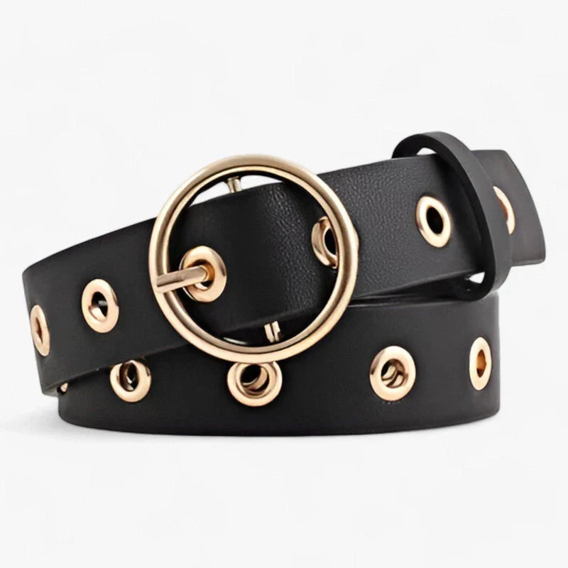 Adjustable Faux Leather Belt with Round Buckle Detail