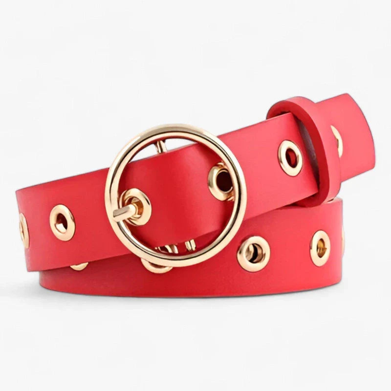 Adjustable Faux Leather Belt with Round Buckle Detail
