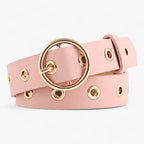 Adjustable Faux Leather Belt with Round Buckle Detail