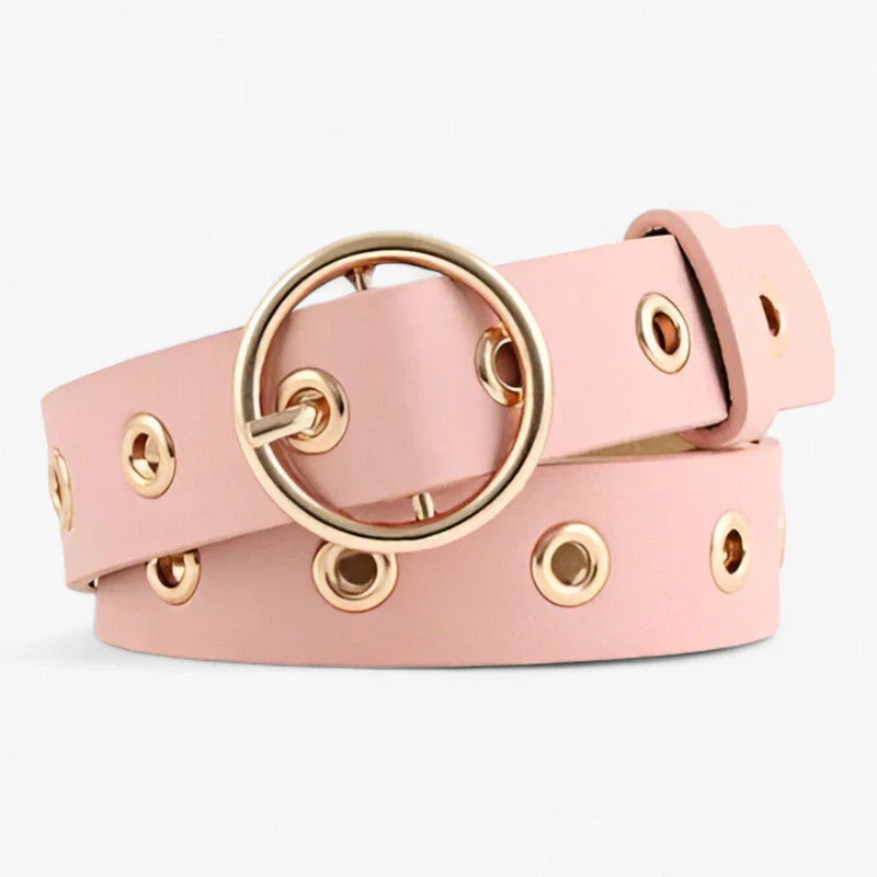 Adjustable Faux Leather Belt with Round Buckle Detail