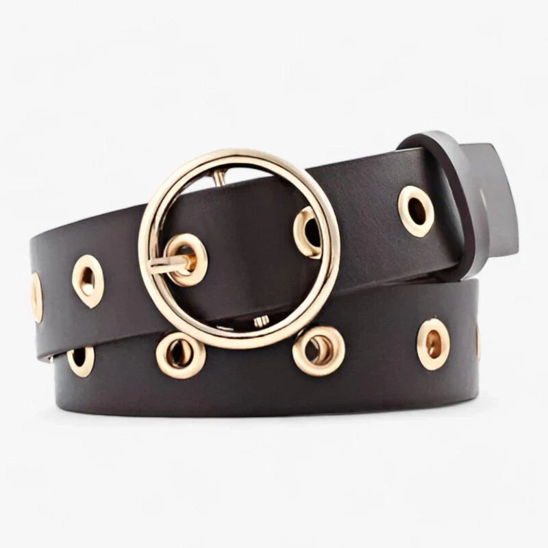 Adjustable Faux Leather Belt with Round Buckle Detail